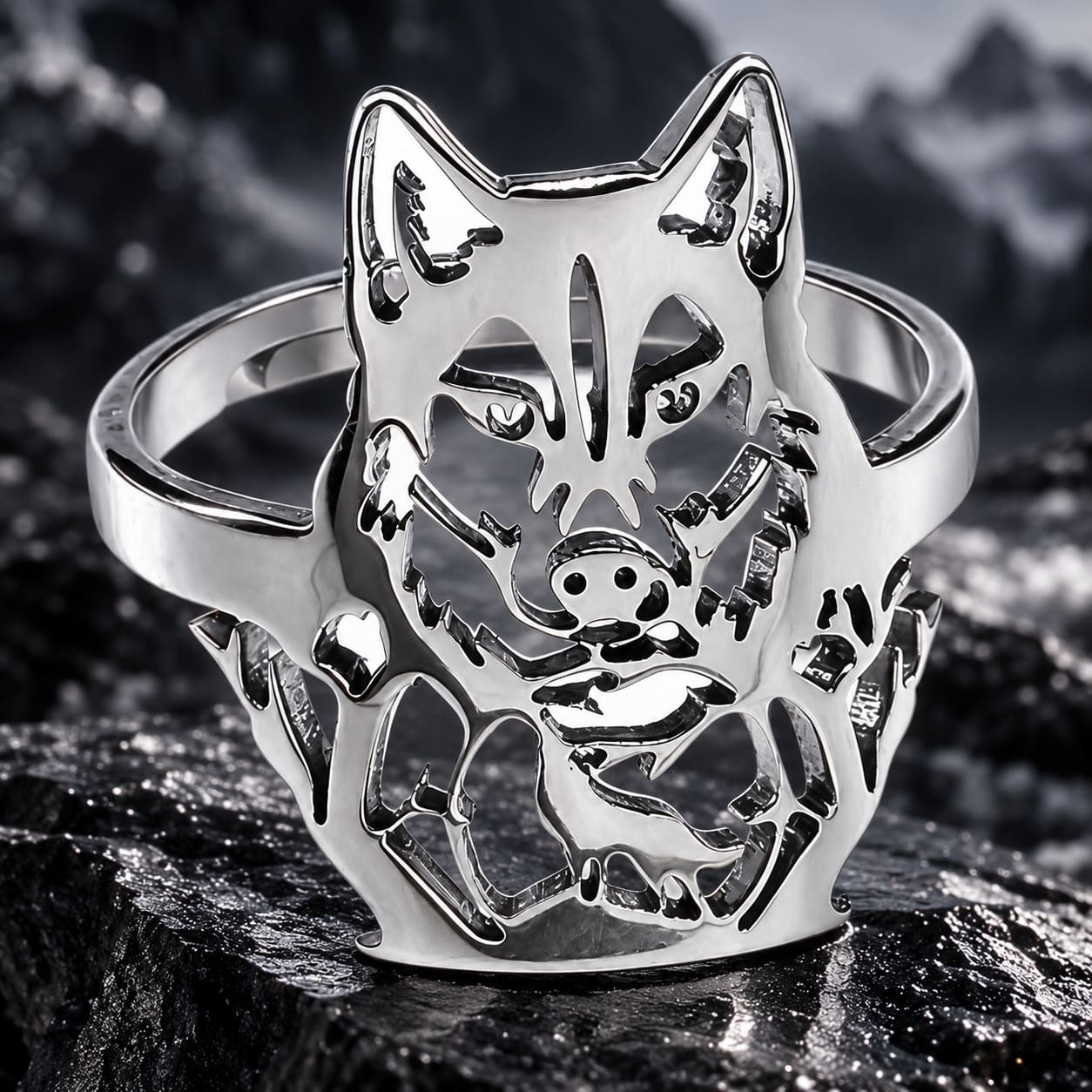 Anneau Tête de Loup Ajouré Réglable