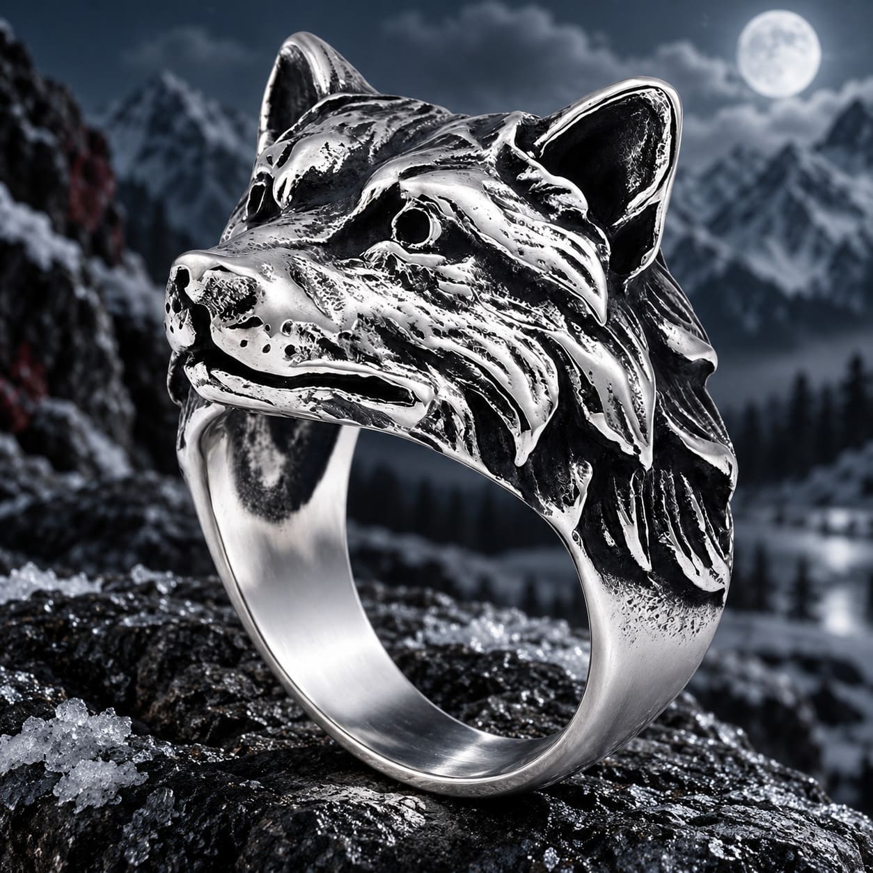 Bague Tête De Loup Argenté