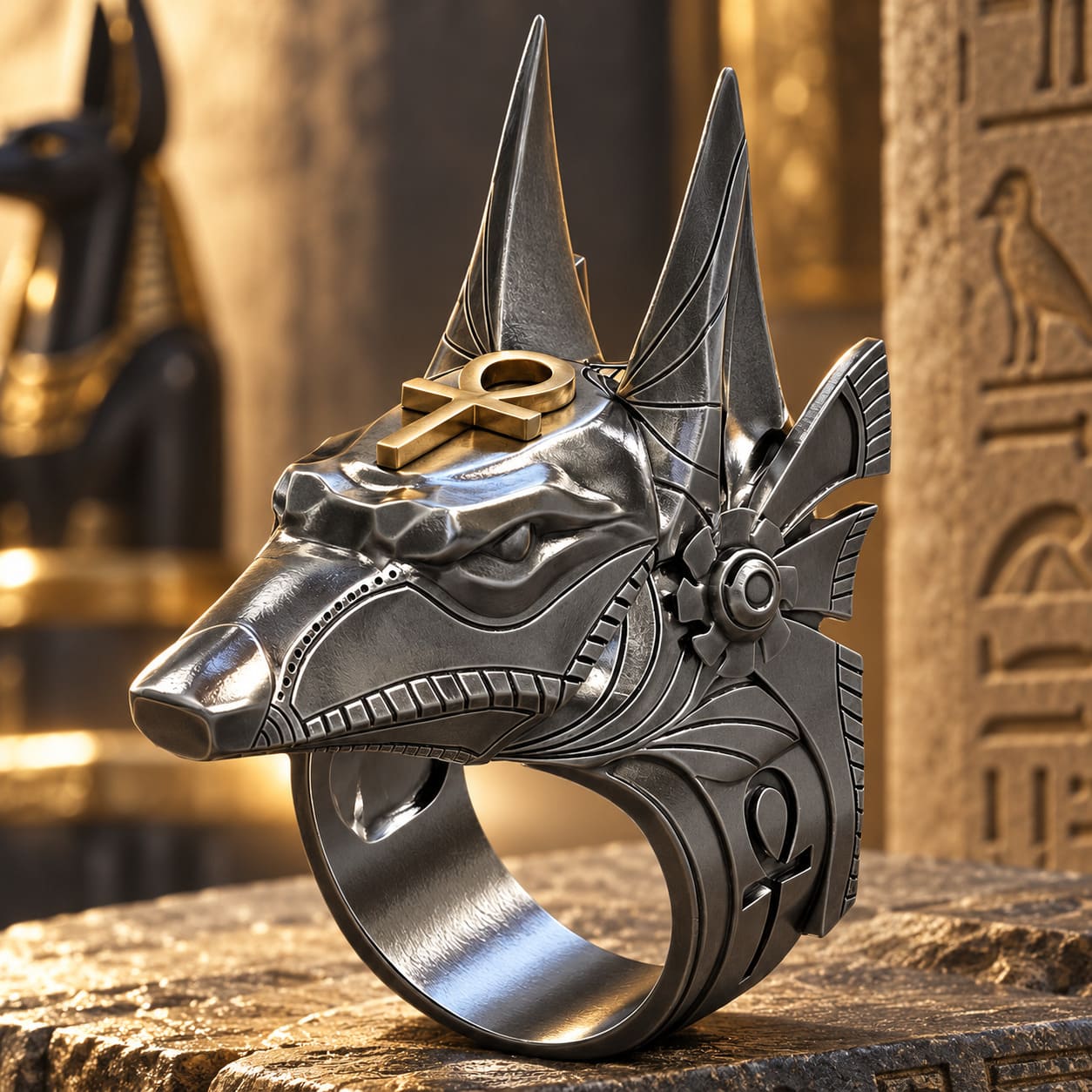 Bague Tête de Loup Egyptien - Anubis
