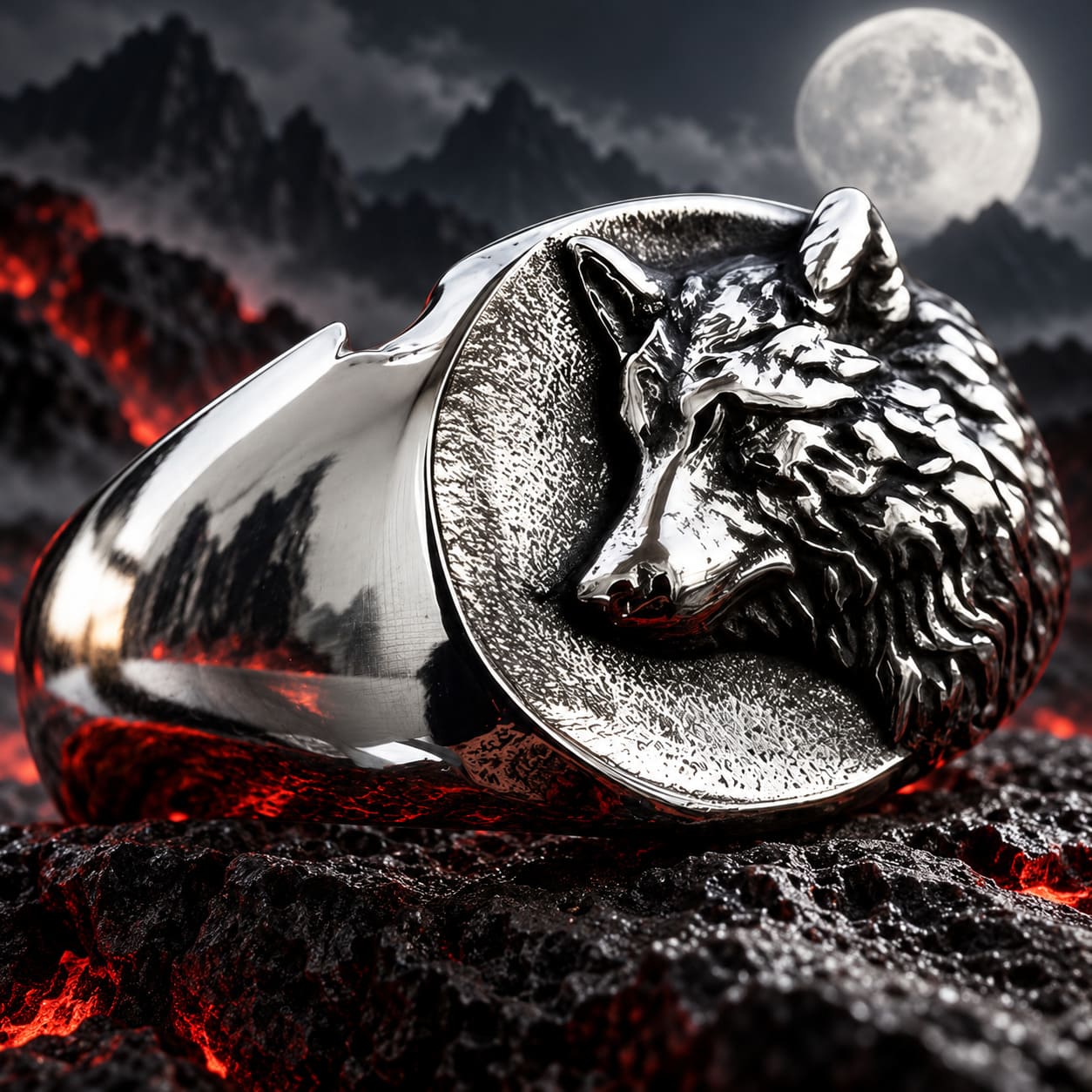 Bague Tête de Loup Relief