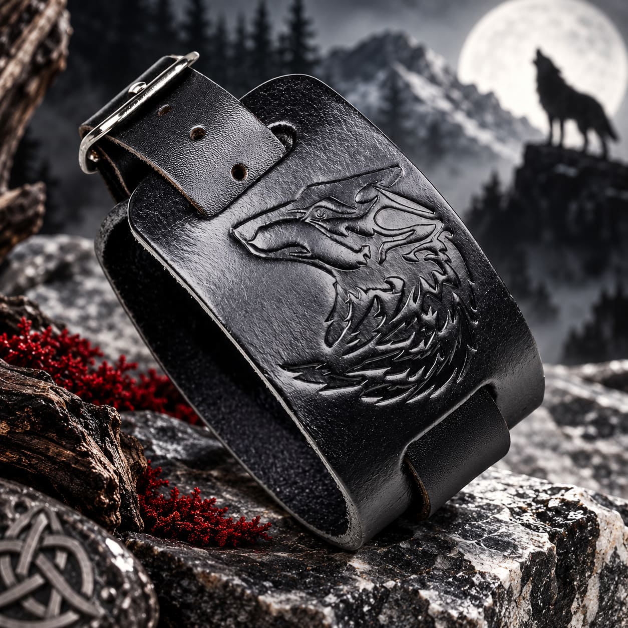 Bracelet Cuir Tête De Loup
