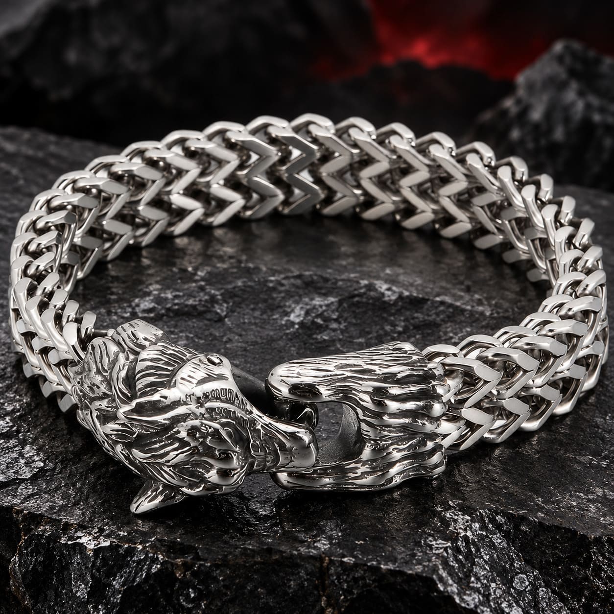 Bracelet Homme Tête De Loup - Gros Maillons