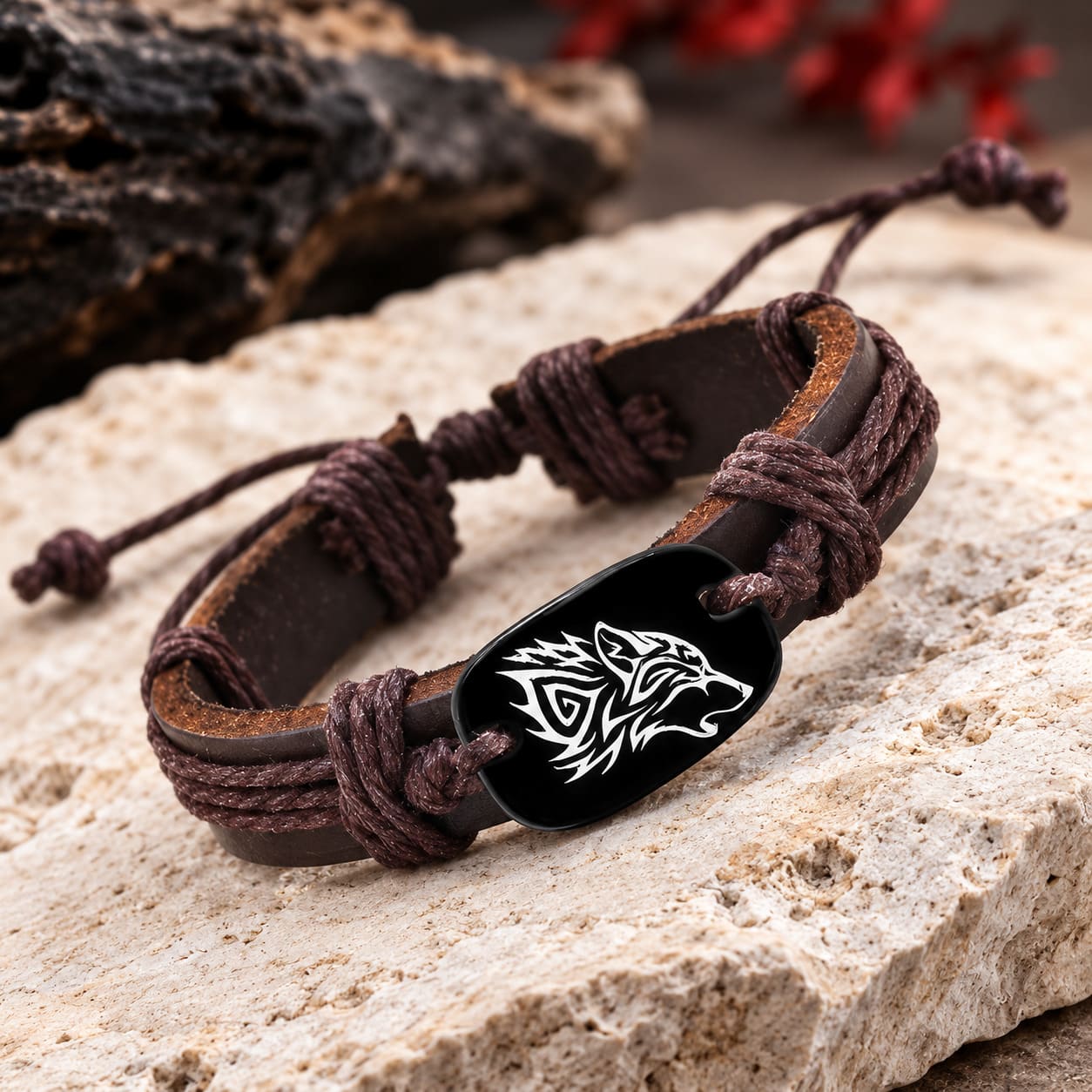 Bracelet Loup Cuir Tressé
