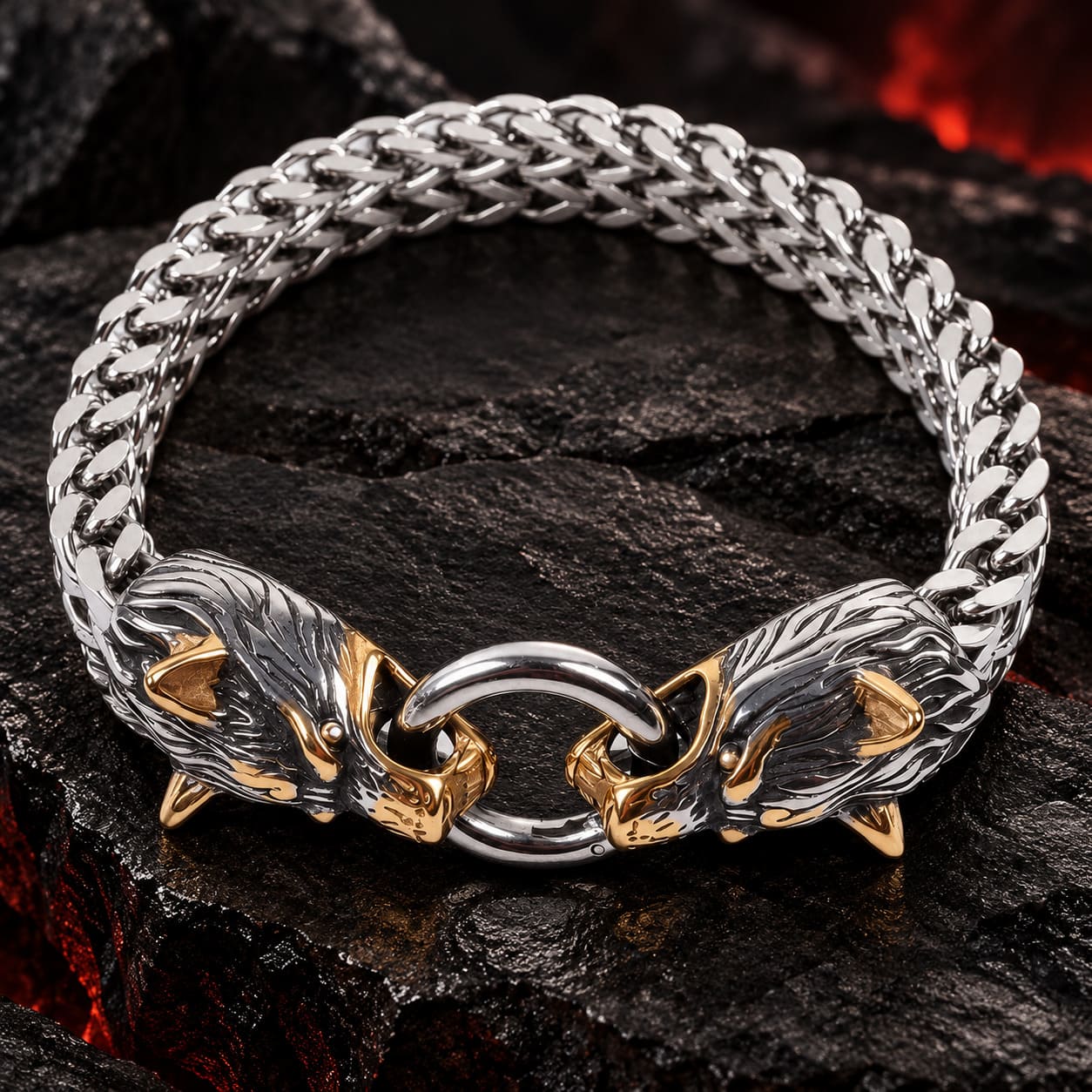 Bracelet Loup Doré et Argenté