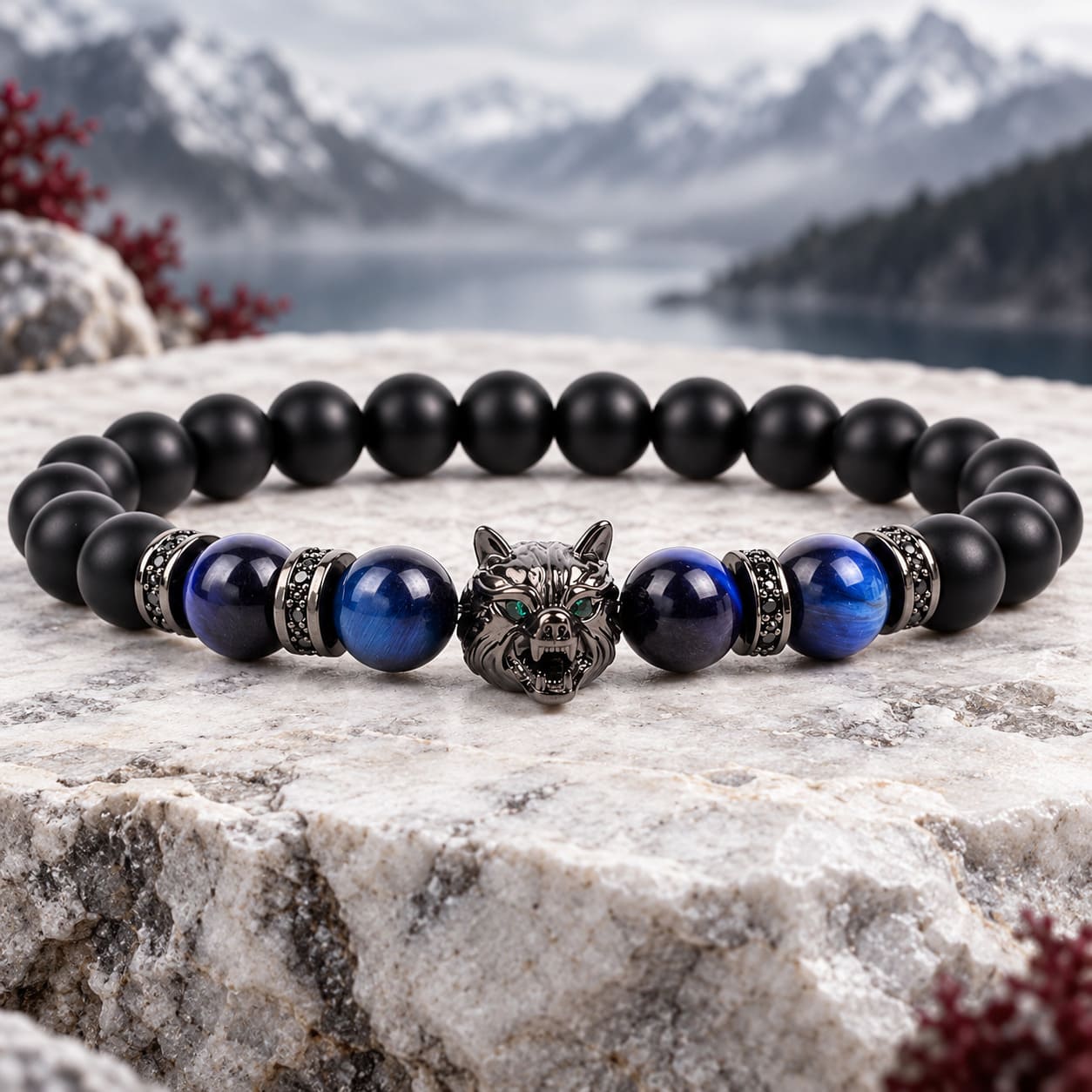 Bracelet Tête de Loup Perles Naturelles