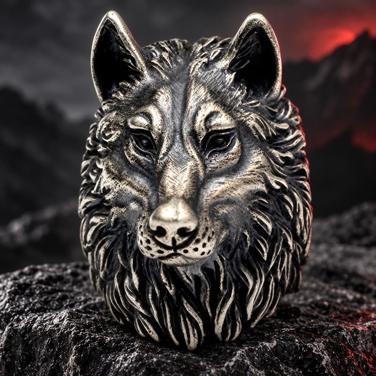 Chevalière Tête de Loup 3D