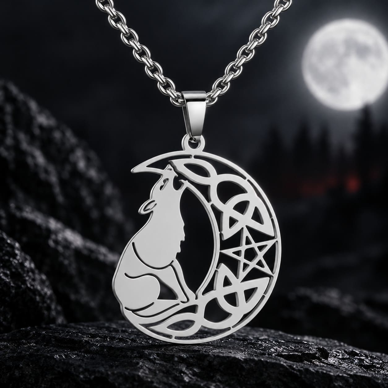 Collier Loup et Croissant de Lune