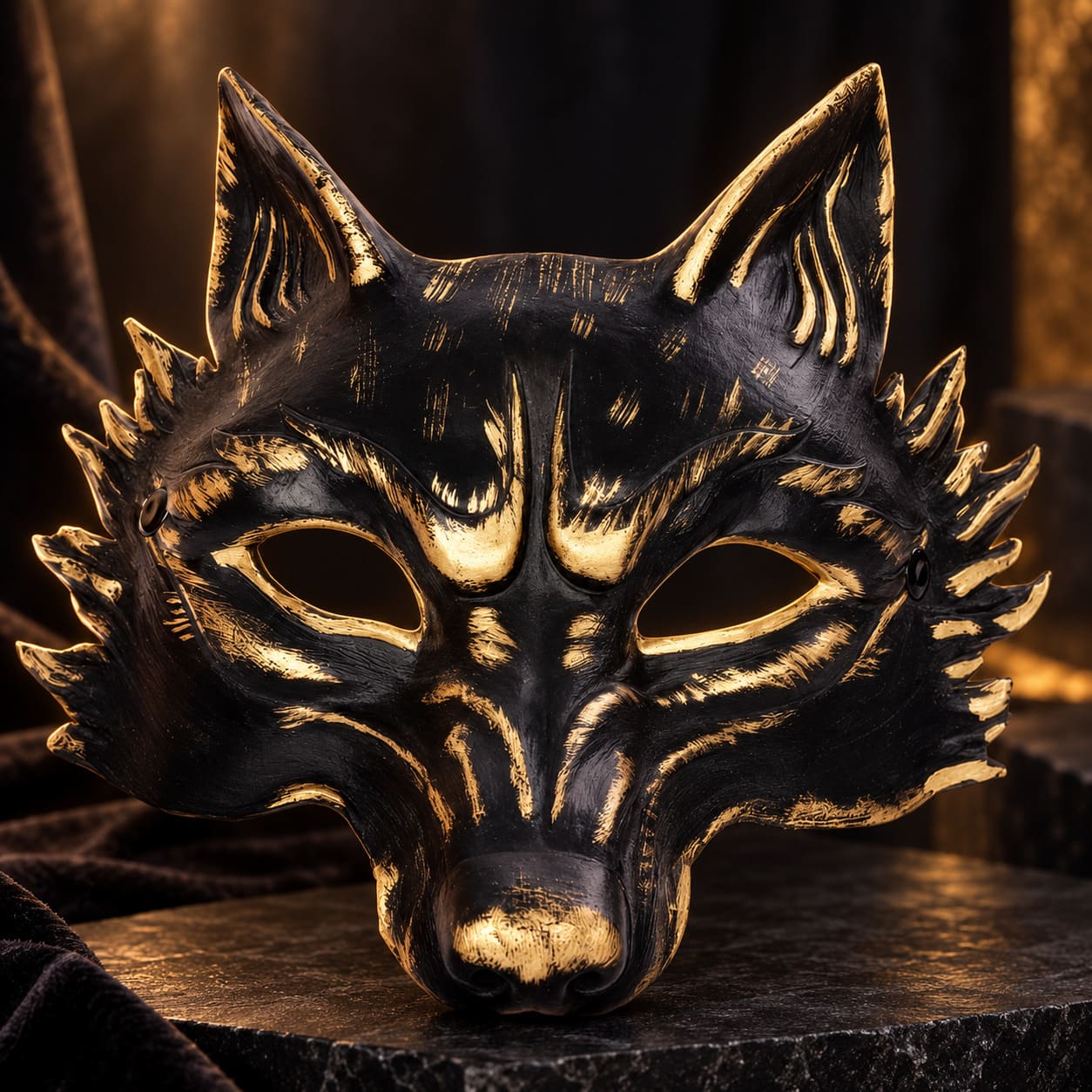 Demi Masque de Loup Homme – Noir et Or