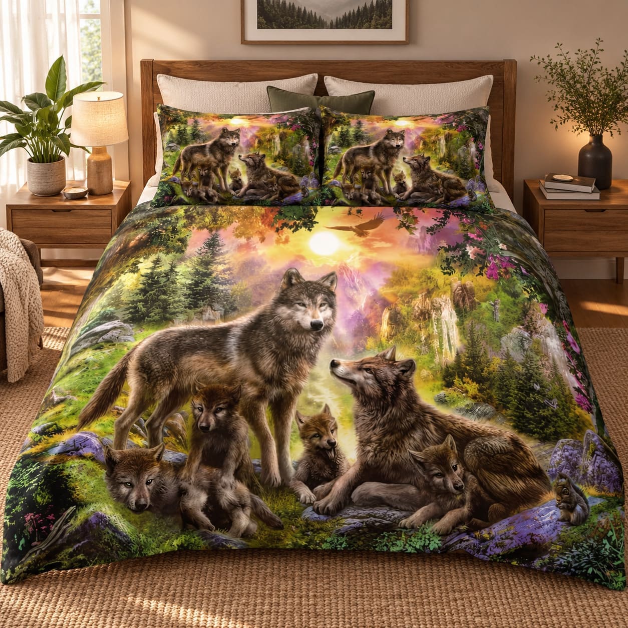 Housse de Couette Famille de Loup - Nature Luxuriante
