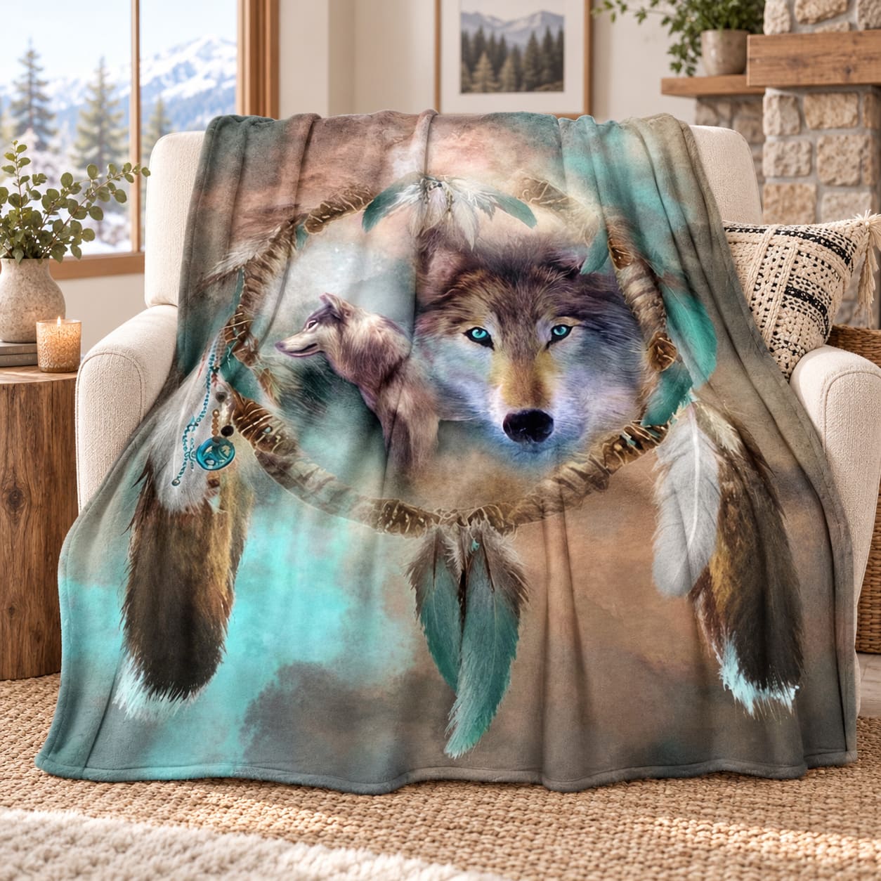 Plaid Loup Attrape-Rêve Amérindien