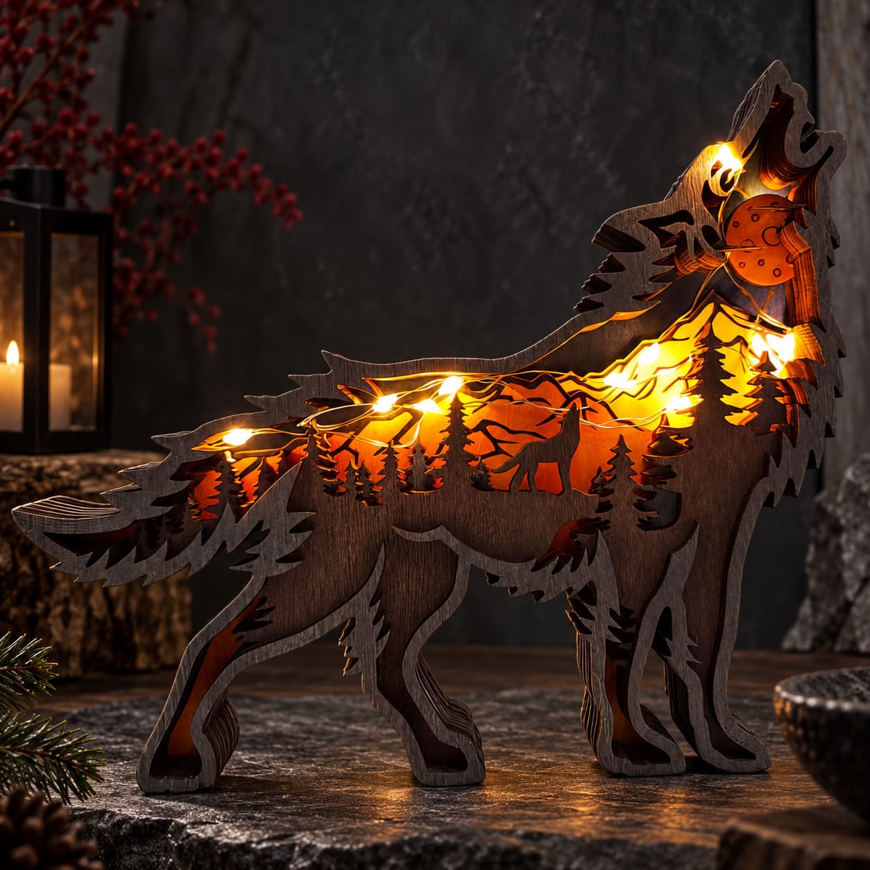Statuette Lumineuse Loup qui Hurle