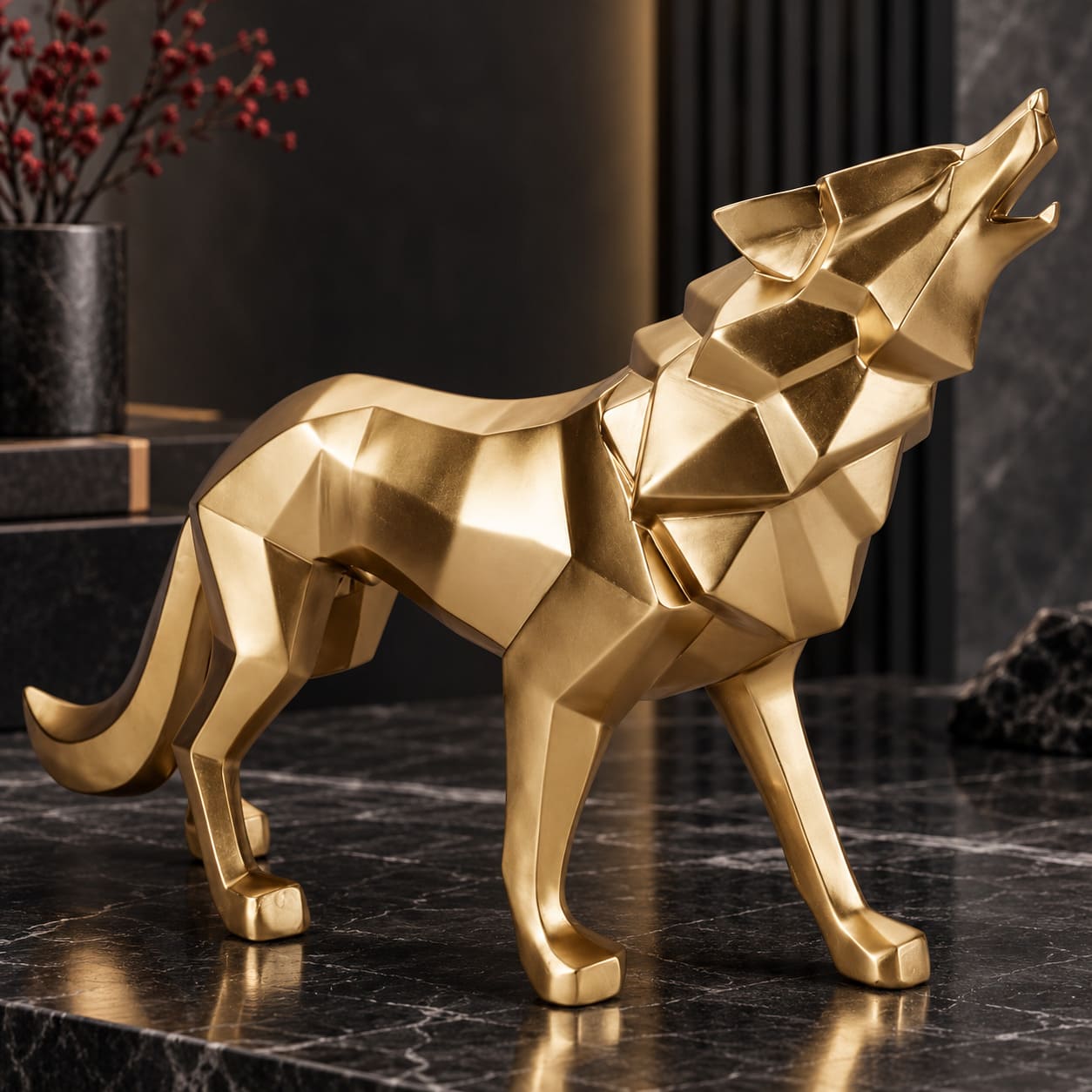 Statuette Origami Loup Hurlant
