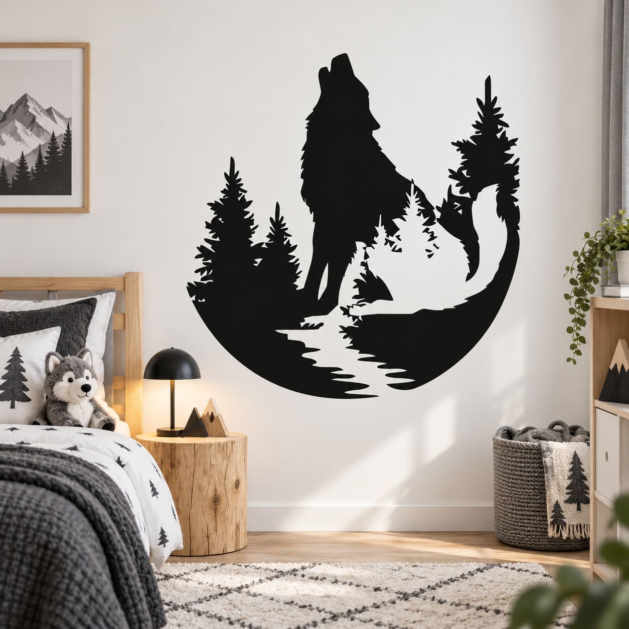 Stickers Mural Loup Hurlant en Foret