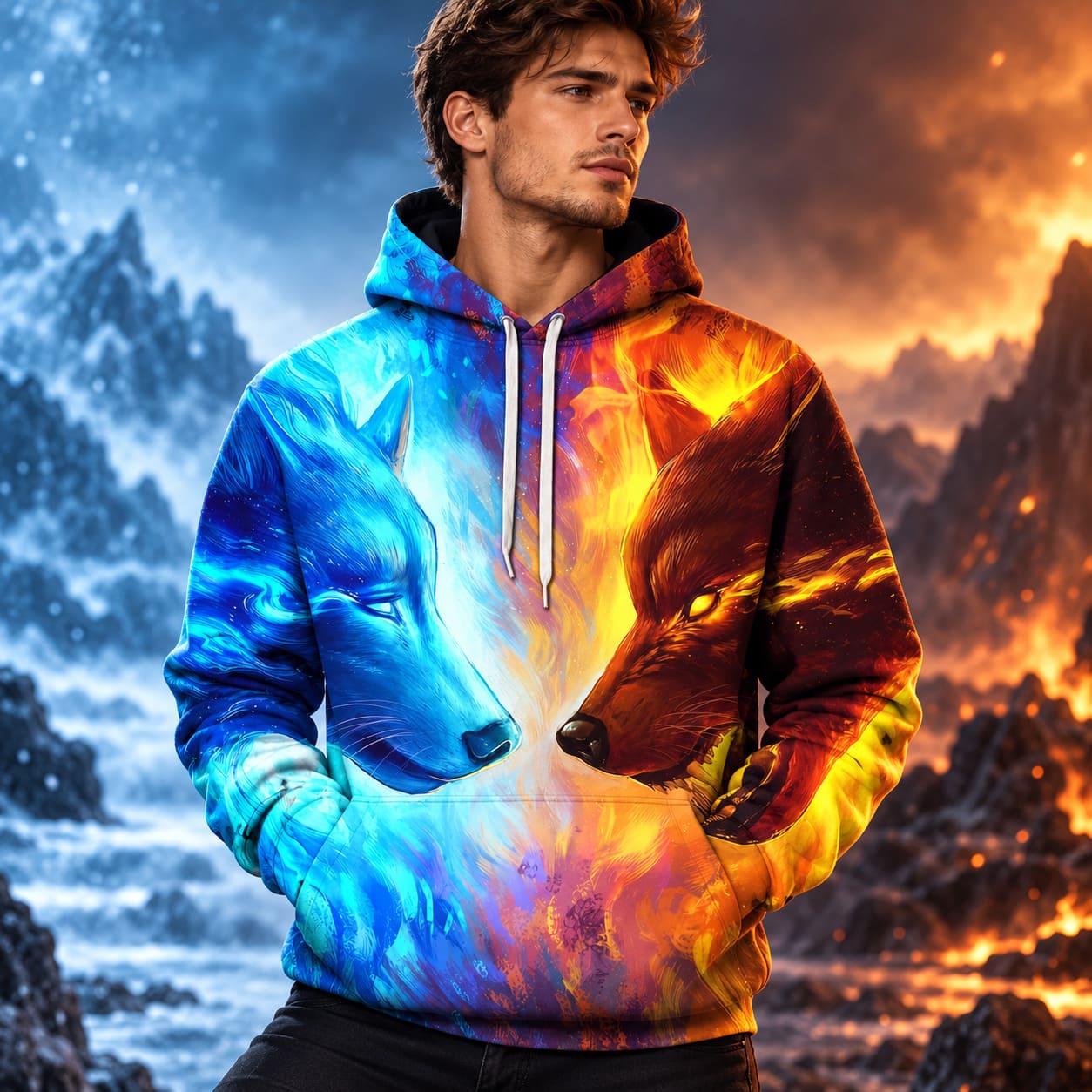 Sweat Loup Feu et Glace