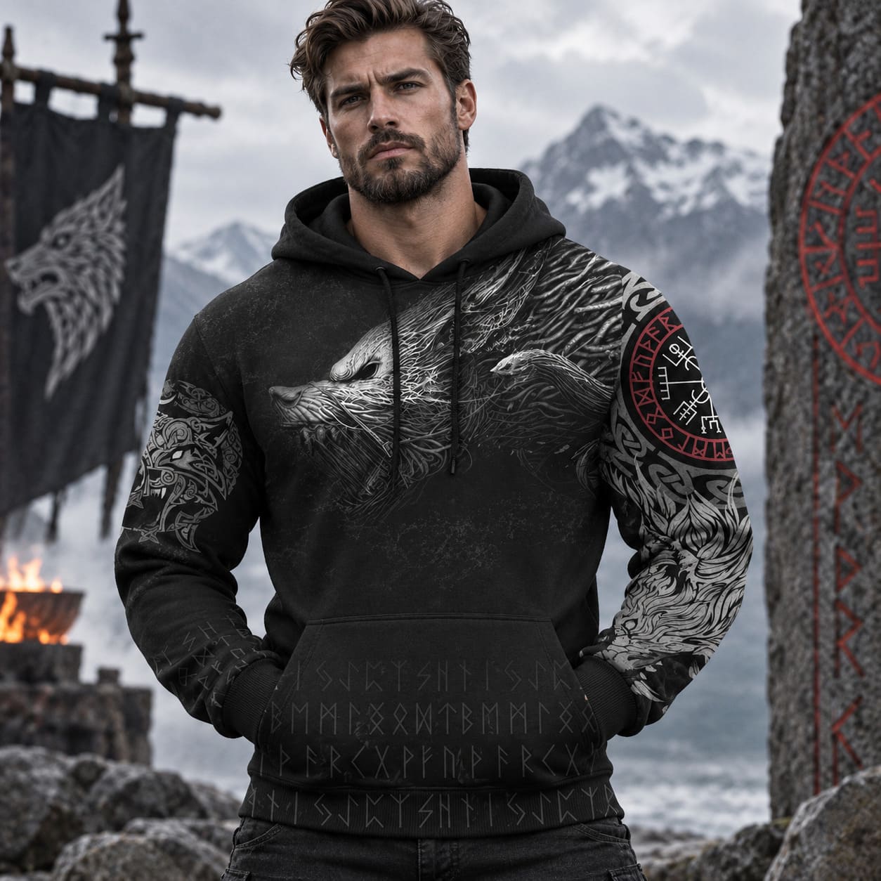 Sweat Viking - Tête de Loup Menaçant