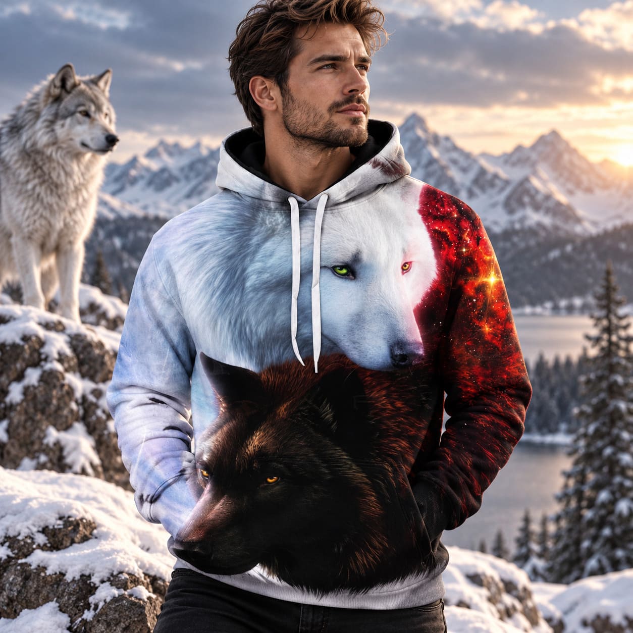 Sweat à Capuche Loup - Yin Yang