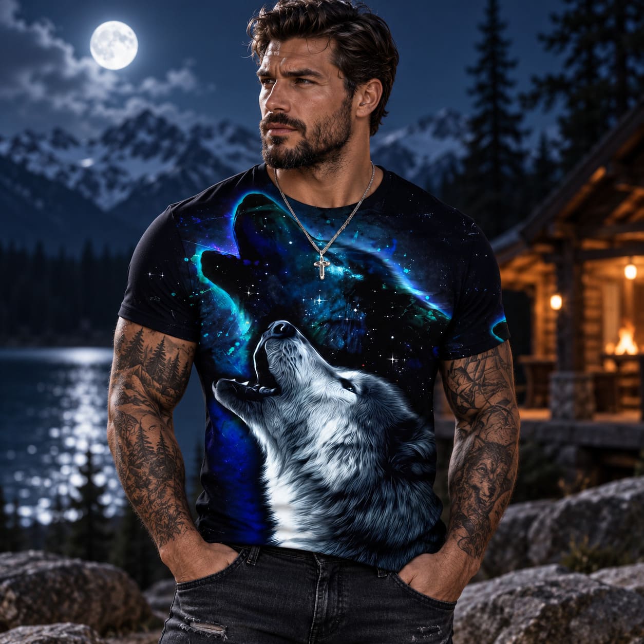 T-Shirt Abstrait – Tête de Loup Hurlant
