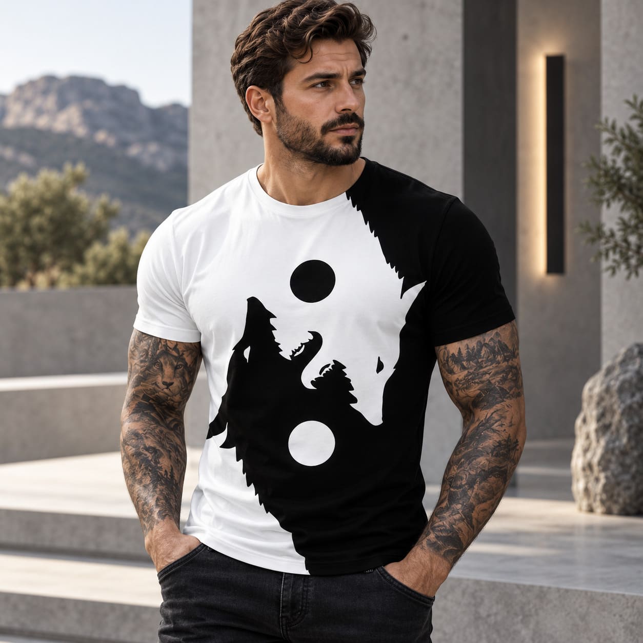 T-Shirt Loup Noir Et Blanc – Yin Yang