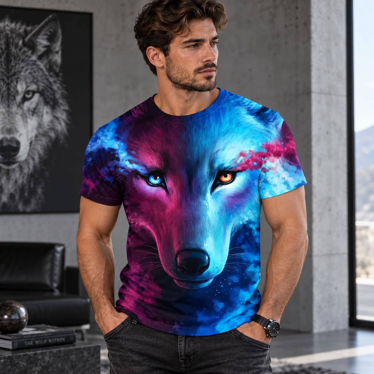 T-Shirt Tête de Loup Galaxie