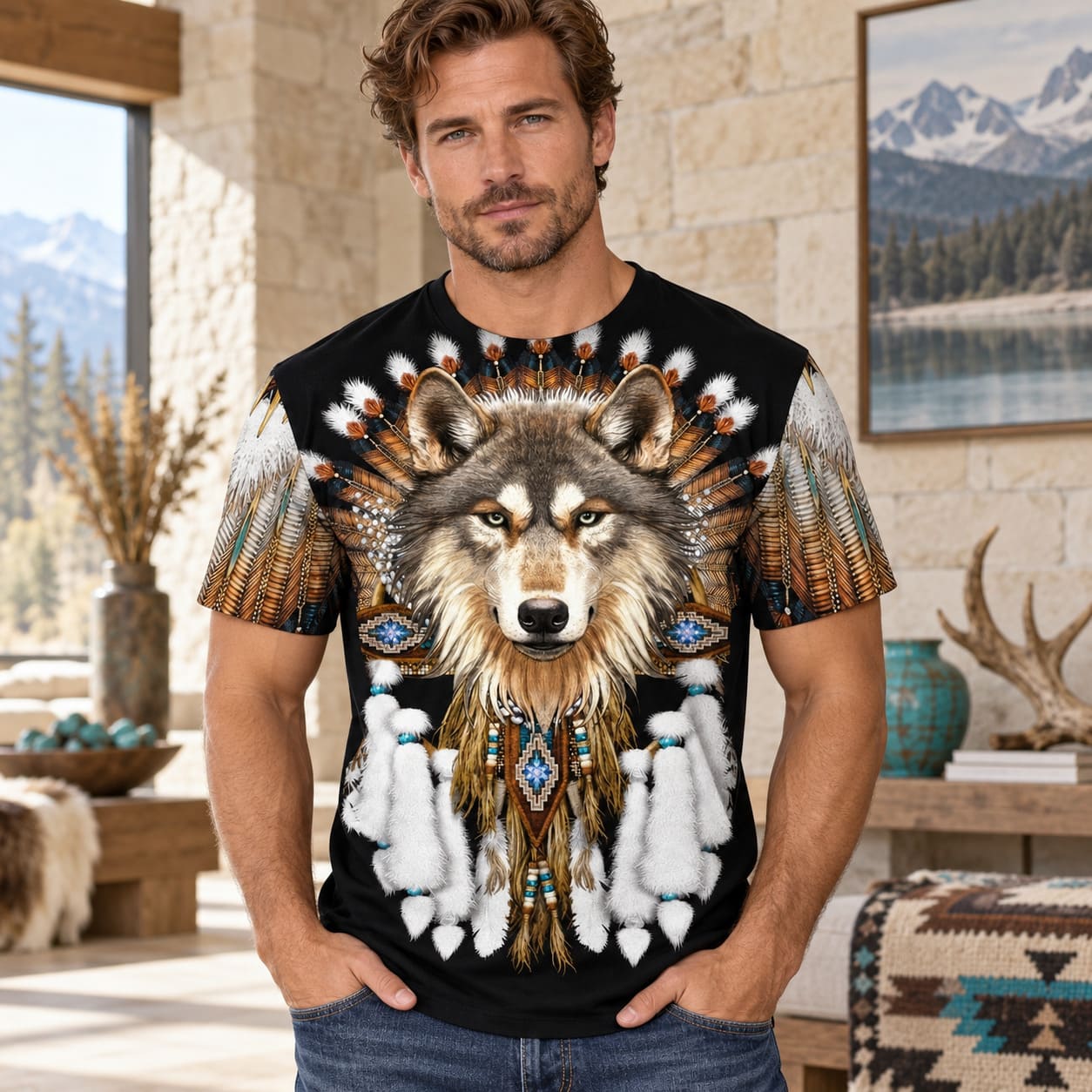 T-Shirt Tête de Loup Indien