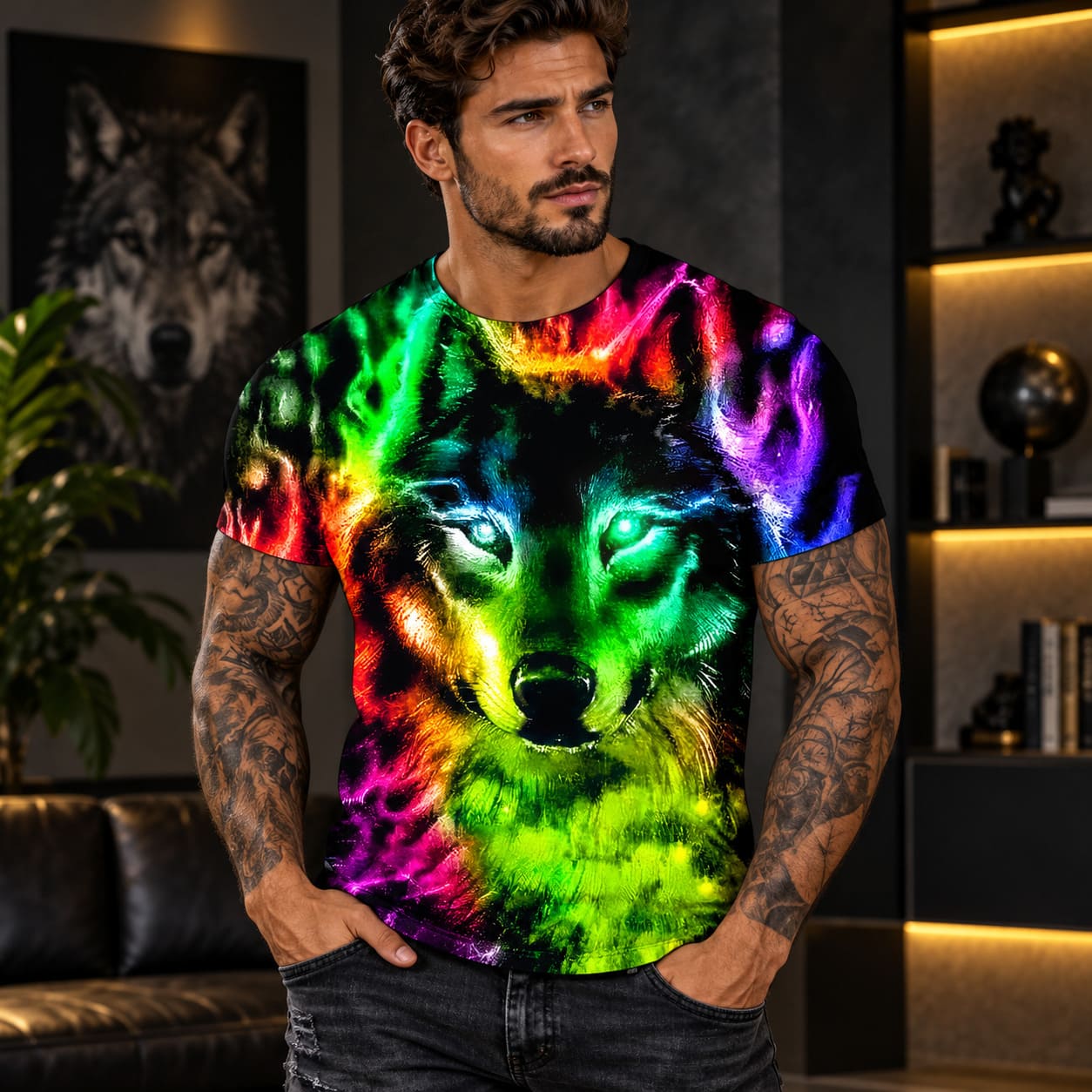 T-Shirt Tête de Loup Multicolore