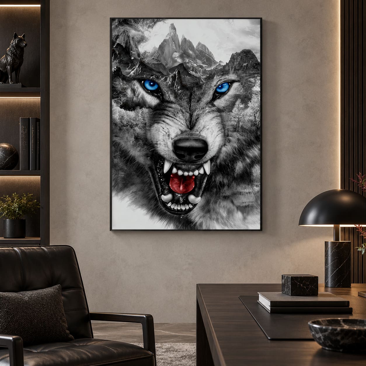 Tableau Abstrait – Tête de Loup et Paysage