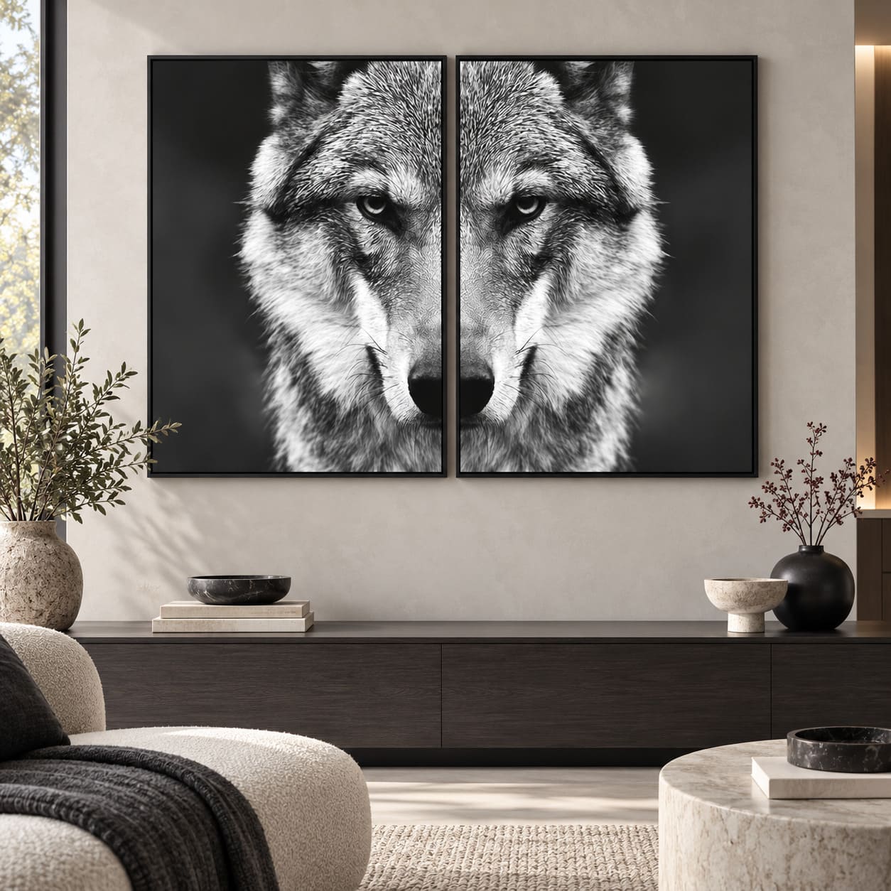 Tableau Deux Parties Noir et Blanc – Yeux de Loup