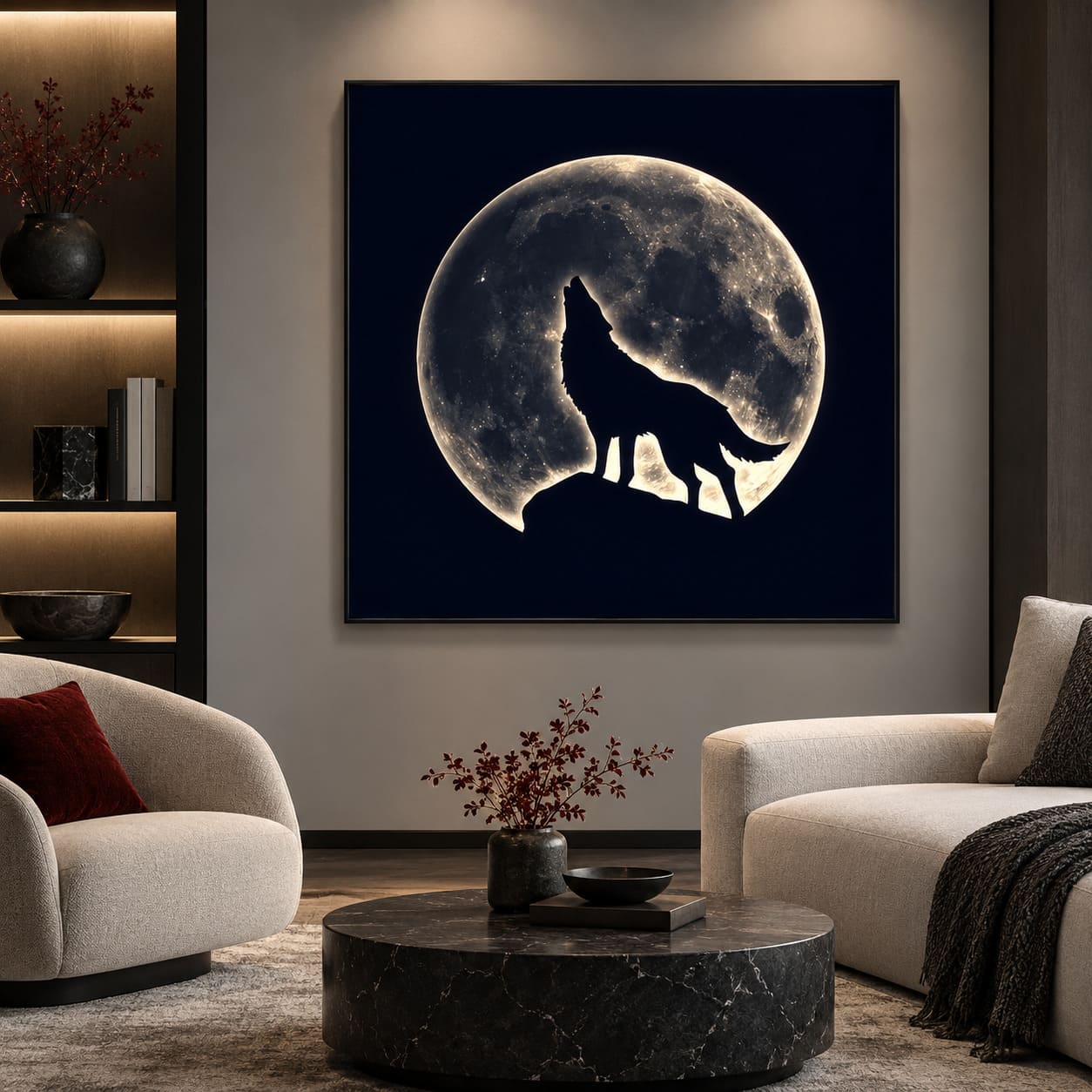 Tableau Loup qui Hurle à la Pleine Lune