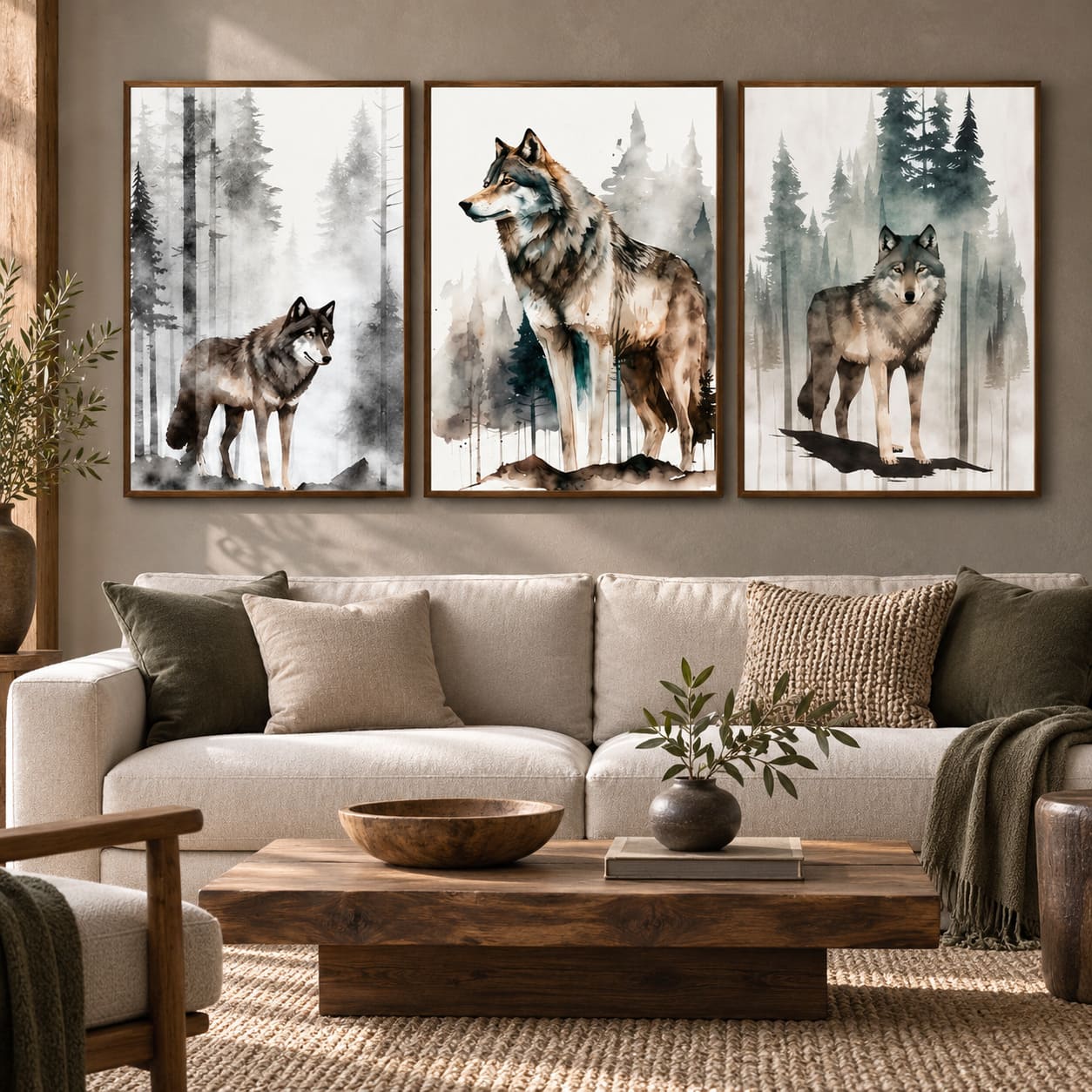 Tableau Triptyque Artistique – Loup en Foret