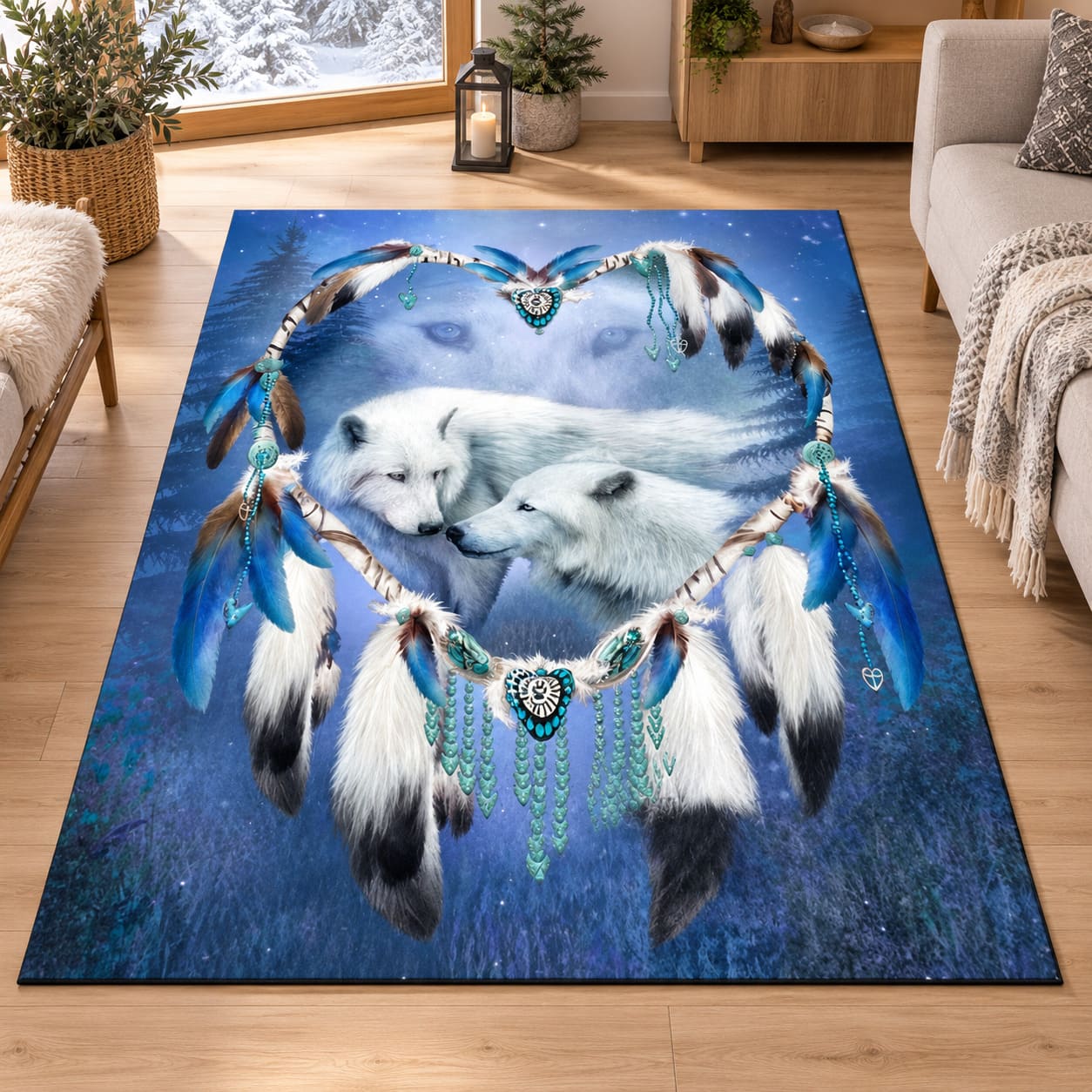 Tapis Famille de Loup et Cœur Amérindien