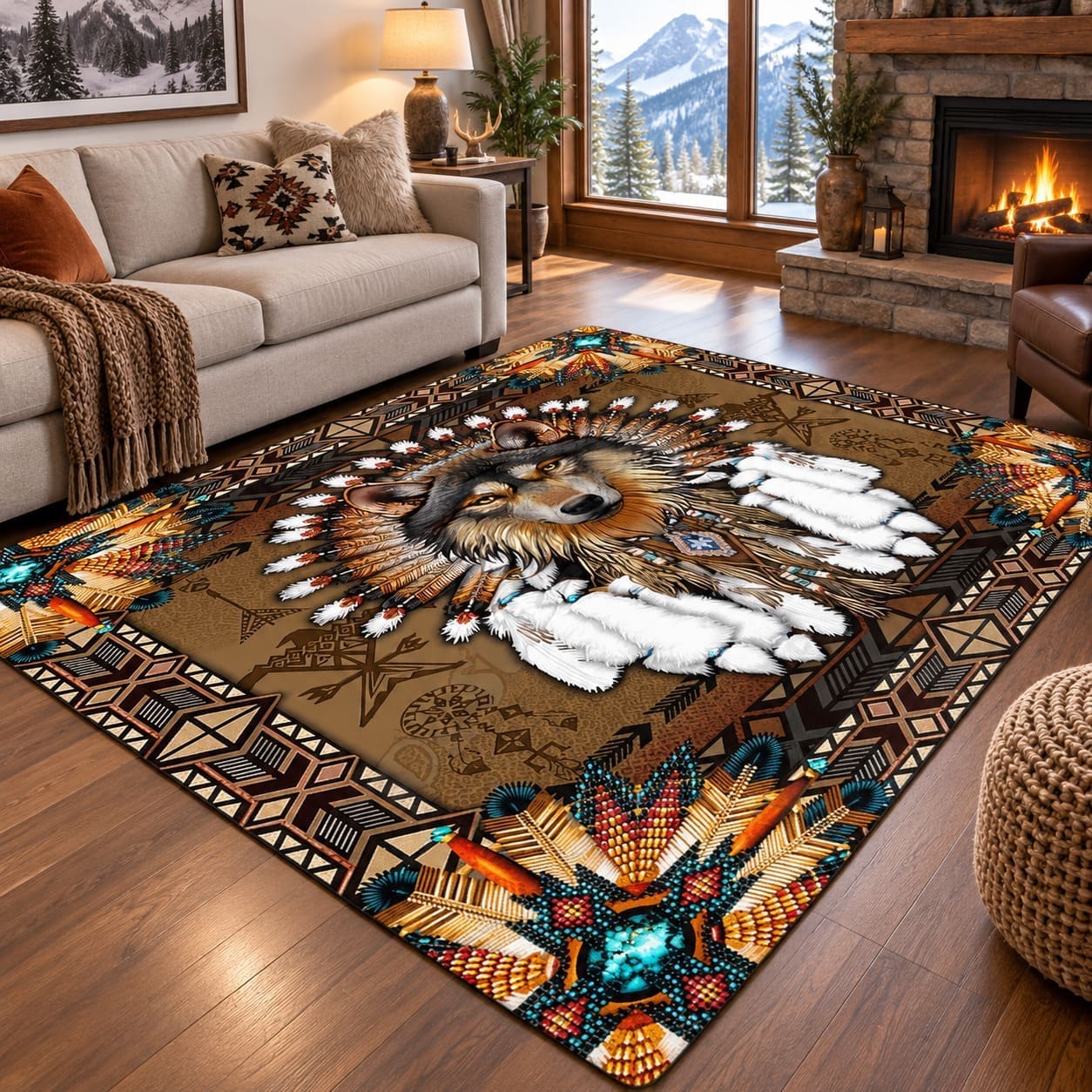 Tapis Loup Attrape-Rêve Amérindien