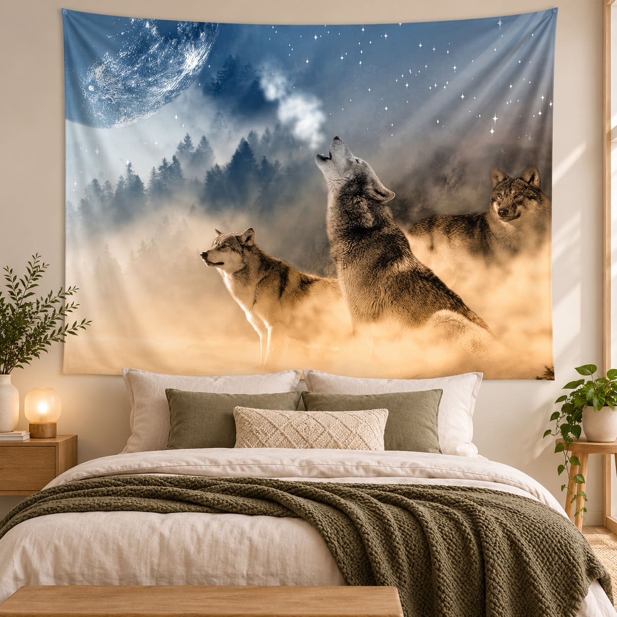 Tenture Loups dans la Brume - Montagne et Foret