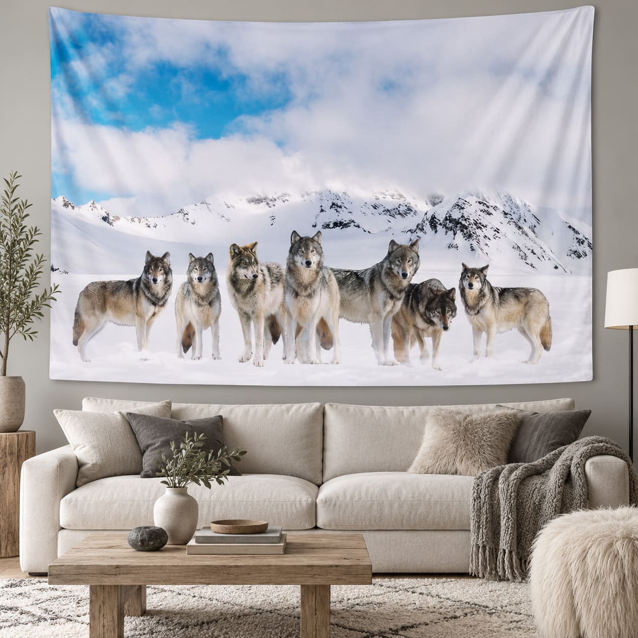 Tenture Loups dans la Montagne Enneigée
