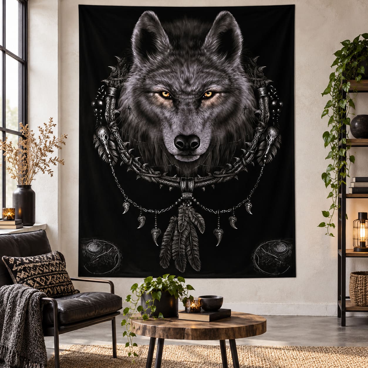 Tenture Tête de Loup Fond Noir
