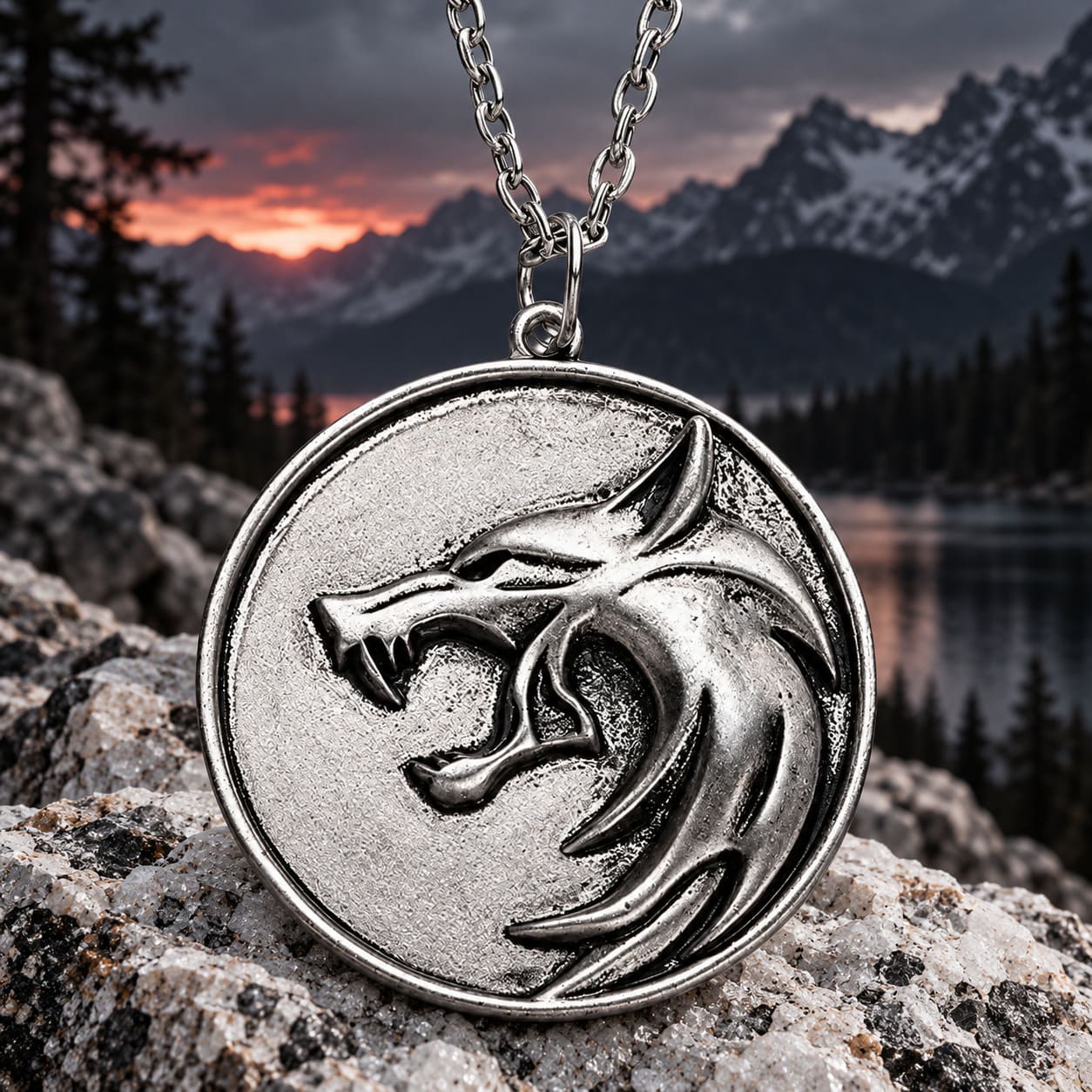 Pendentif Rond Tête de Loup Féroce