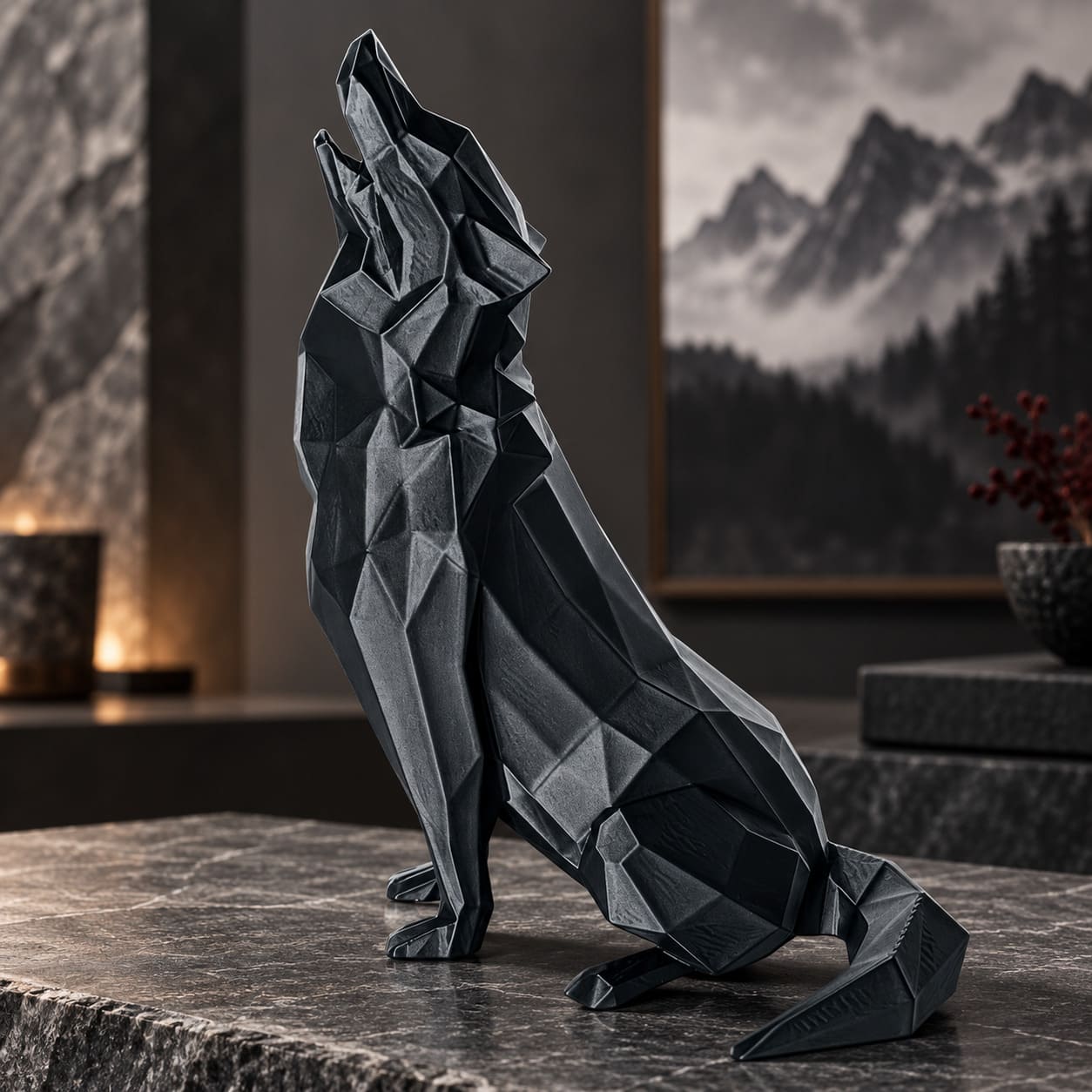 Statuette Géométrique Loup qui Hurle