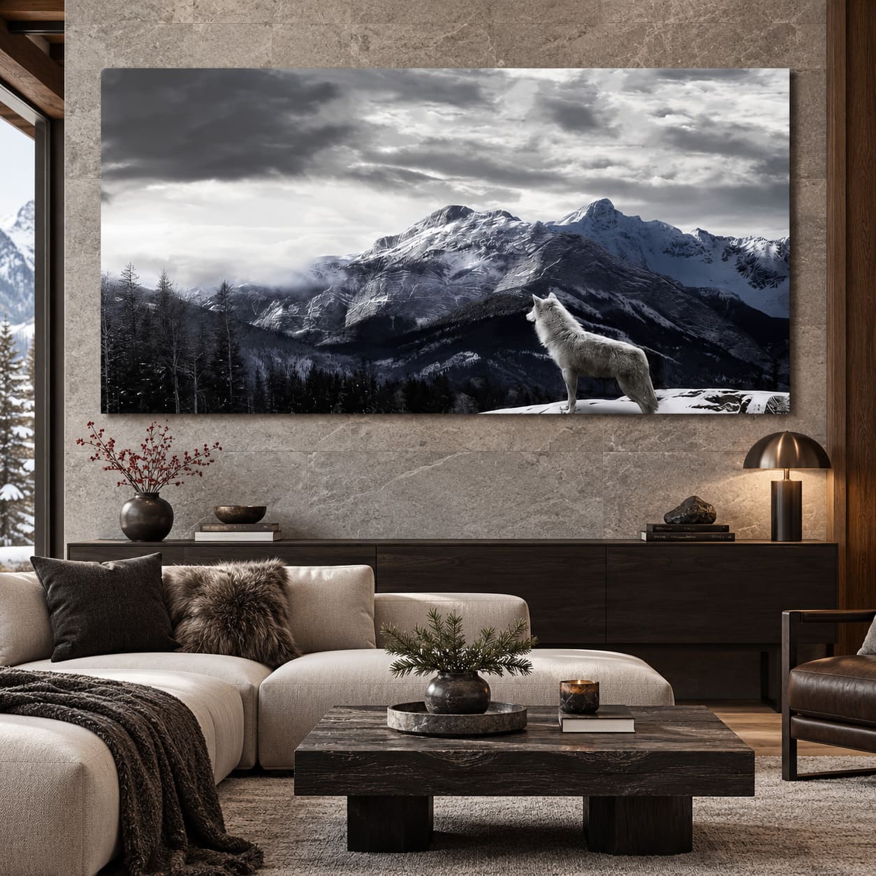 Tableau Loup Solitaire en Montagne Enneigée