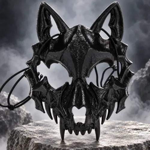 Masque squelette de loup noir aux crocs acérés, prêt pour Halloween